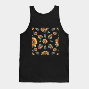 Bright Sunflowers, Floral Pattern Sunflower Drawing Tank Top